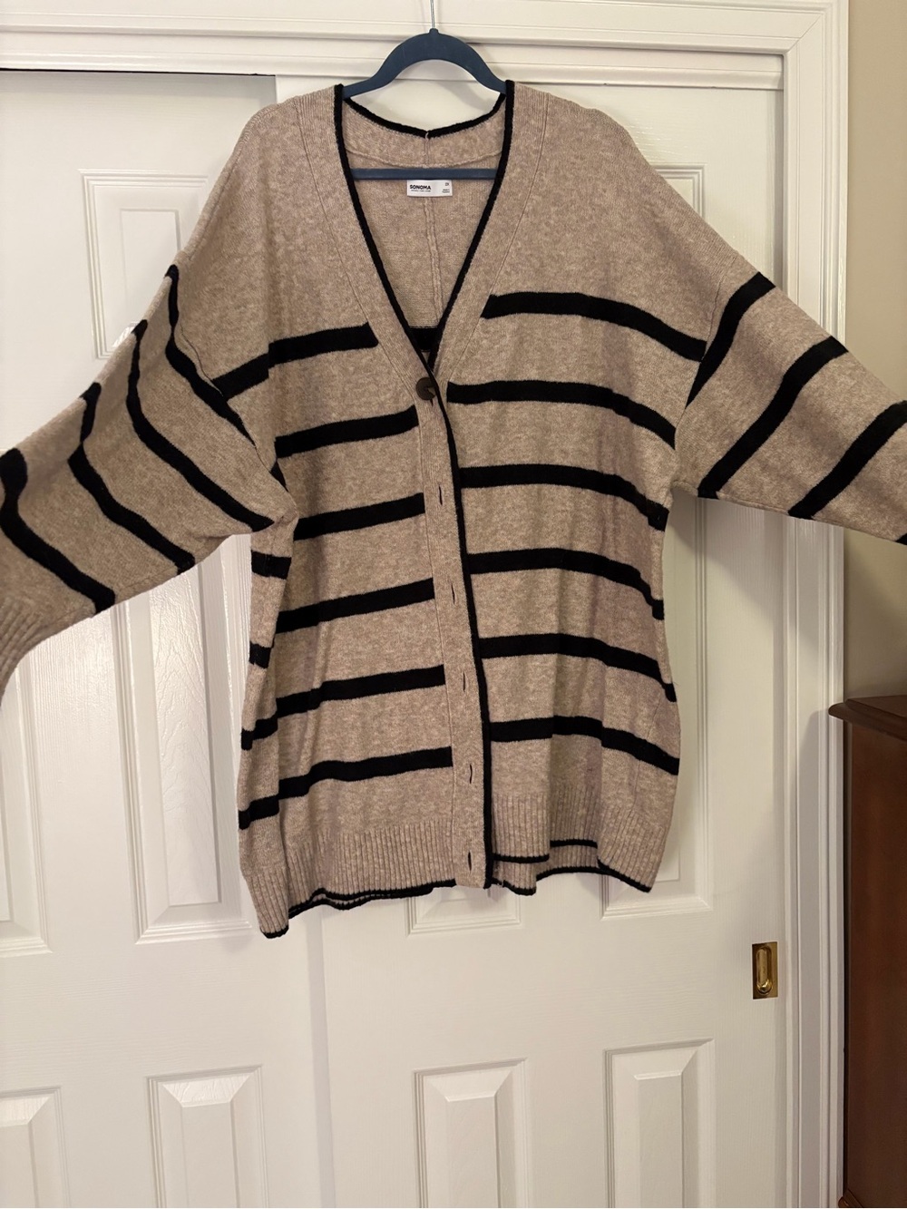 Sonoma Taupe and Black Striped Button Cardigan